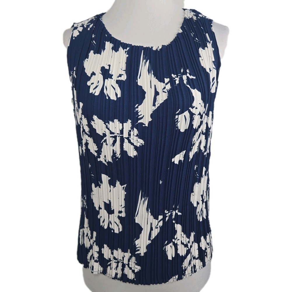 JOIE Size Small Women's Blue White Abstract Crinkle Sleeveless High Neck Blouse